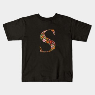 Retro Floral Letter S Kids T-Shirt